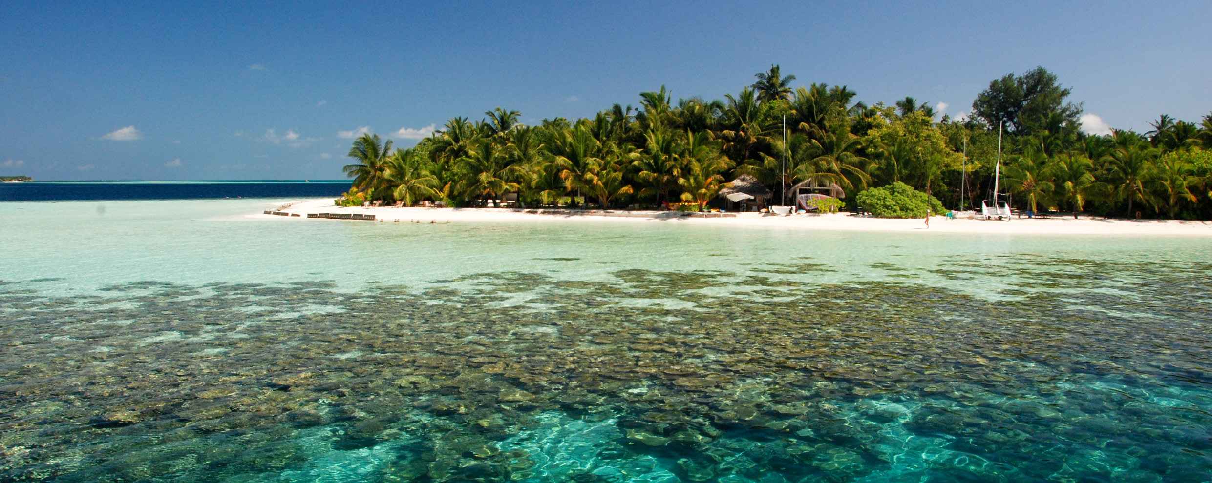 Isola tropicale delle Maldive circondata da una laguna turchese